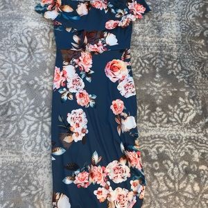 MIDI-dress. Blue and pink flowers. SHEIN. Size Medium
